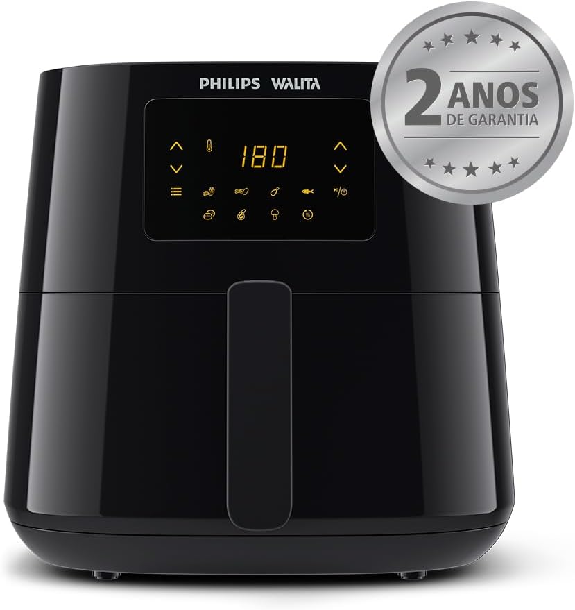 Philips Walita Preta Fritadeira Airfryer Essential XL Digital, 6.2L de capacidade, Garantia internacional de dois anos