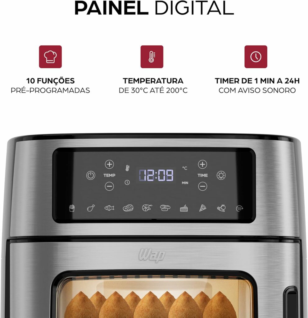 WAP Fritadeira Elétrica Air Fryer Oven Digital 12 Litros painel digital